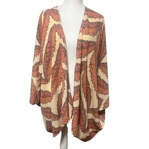 Bluetique Neutral Leaf Print Kimono Medium